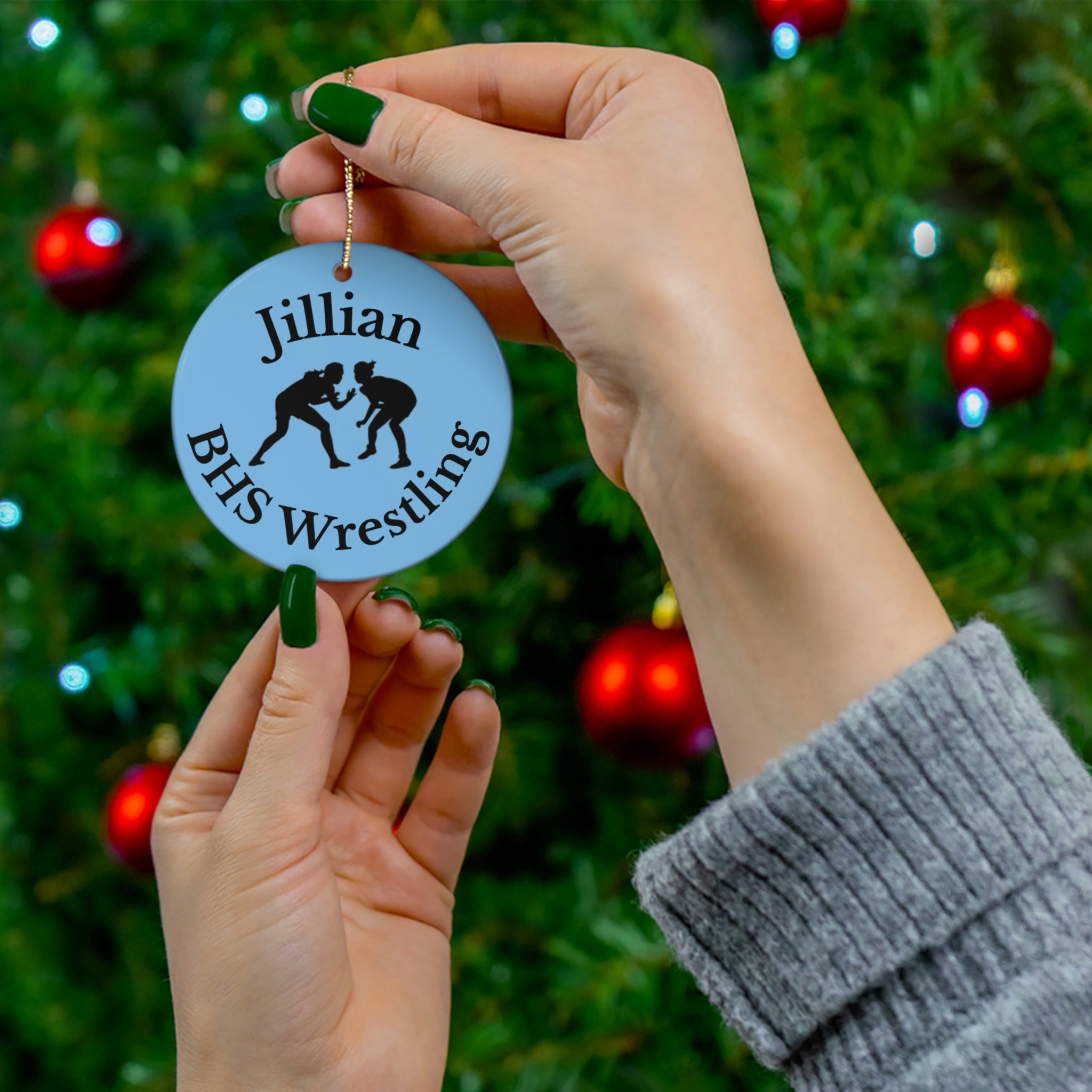 Girls Wrestling Gift, 2025 Personalized Wrestling Christmas Ornament, Ceramic Tree Ornament for Wrestlers, Team Colors