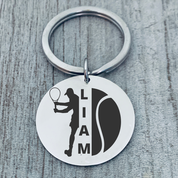 Boys Personalized Engraved Tennis Keychain