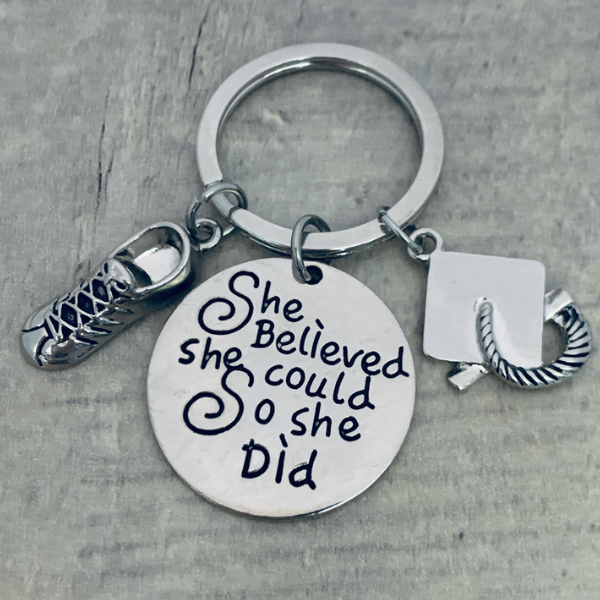 girls runner Graduation Keychain - She Believed She Could-