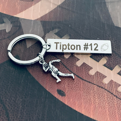 Personalized Engraved Football Keychain with Name and Number - Pick Charm