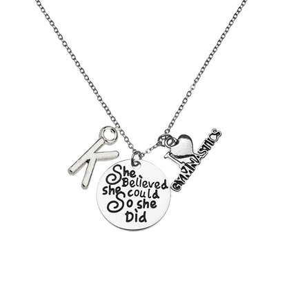 Personalized Girls Gymnastics Necklace with Letter Charm