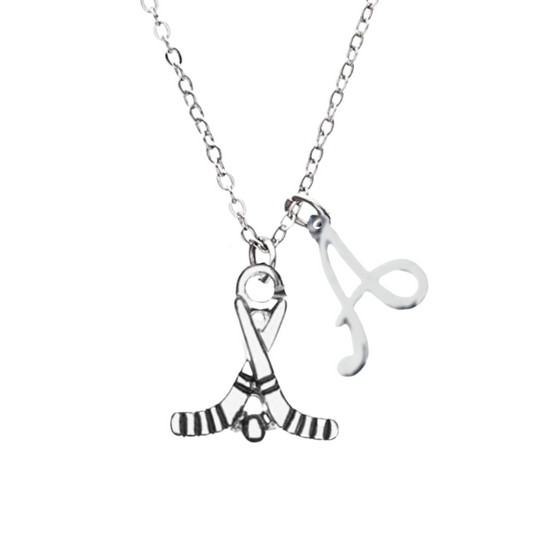 Personalized Ice Hockey Stick Necklace with Letter Charm