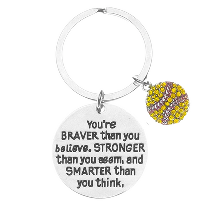 Softball You’re Braver than you Believe Inspirational Keychain