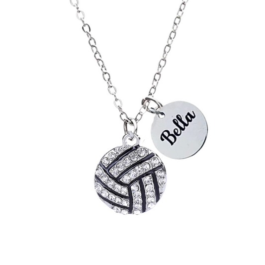 Personalized Engraved Rhinestone Volleyball Necklace