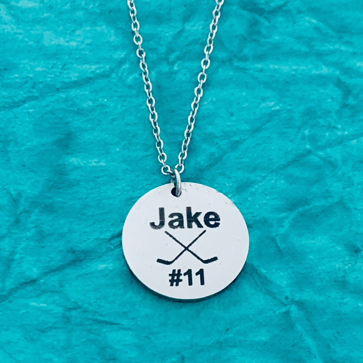 Personalized Engraved Ice Hockey Stick Necklace - Round Shape