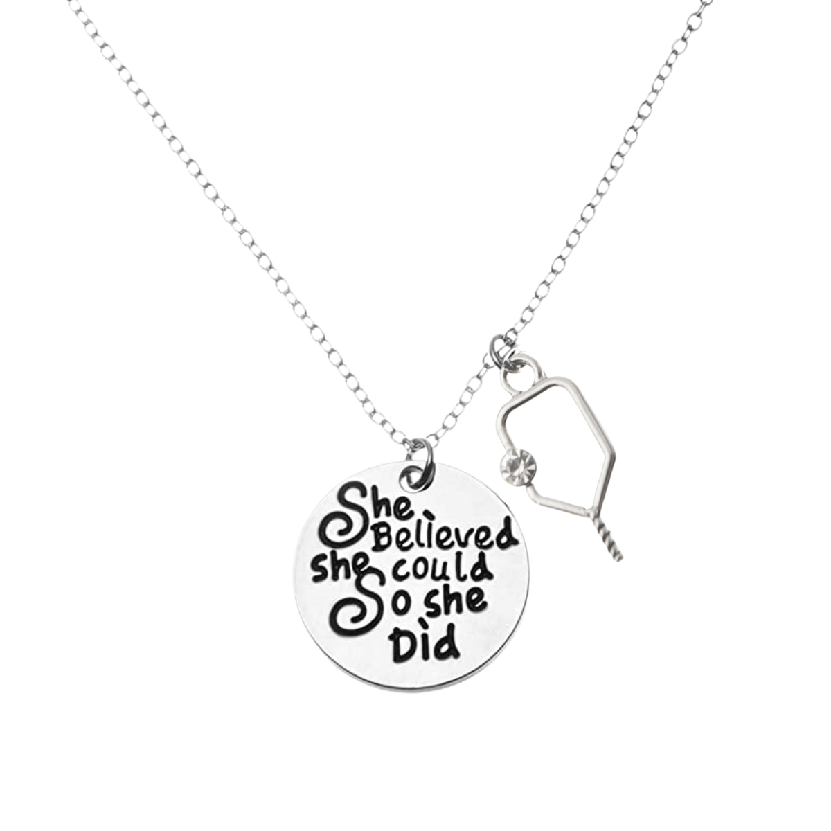 Pickleball Charm Necklace - She Believed She Could