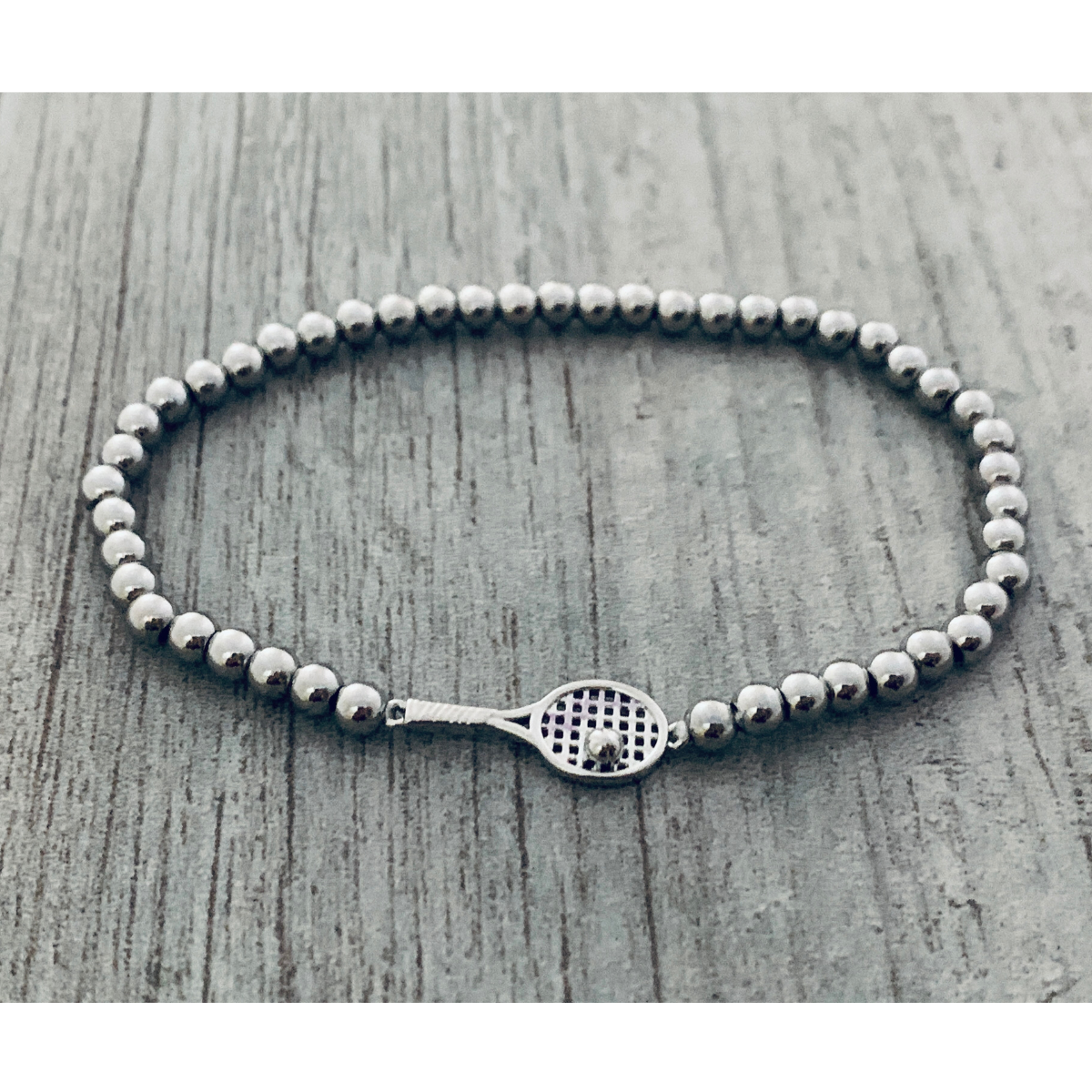 Silver Tennis Racket Charm Bead Layered Bracelets 18K Gold Plated