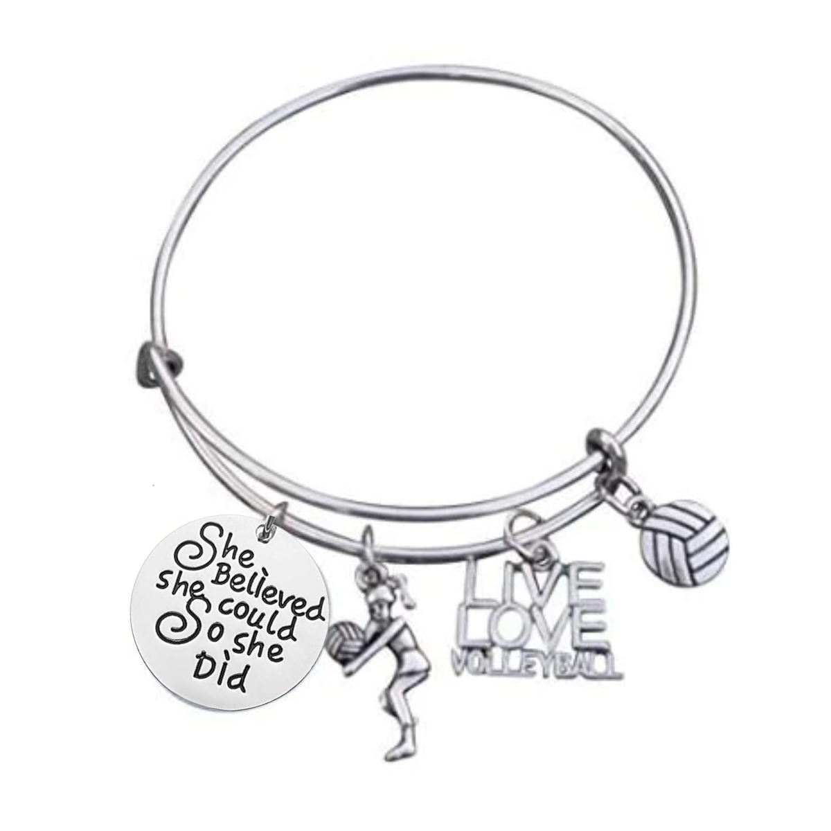 Volleyball She Believed She Could So She Did Bangle Bracelet - Sportybella