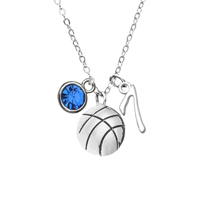 Personalized Basketball Necklace with Birthstone & Number Charm