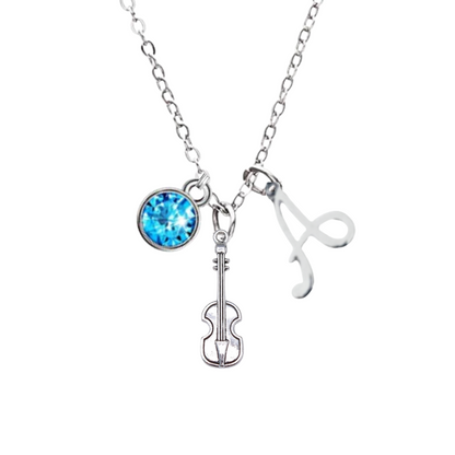 Violin Necklace with Birthstone & Letter Charm