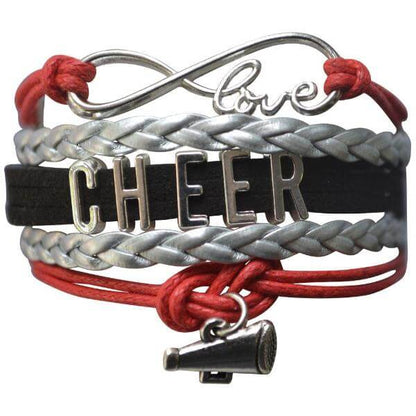 Infinity Cheer Bracelet - Red, Black and Silver Color