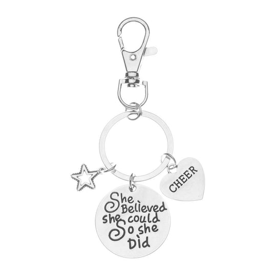 Cheer Zipper Pull Keychain- She Believed She Could So She Did - Sportybella