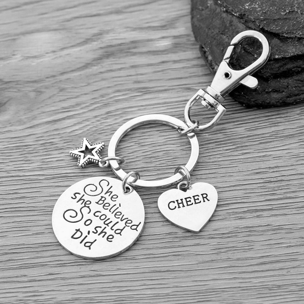 Cheer Zipper Pull Keychain- She Believed She Could So She Did - Sportybella