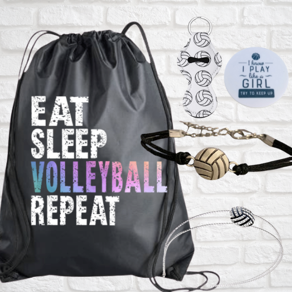 Volleyball Sportybag - Eat Sleep Volleyballl Repeat Nylon Drawstring Bag