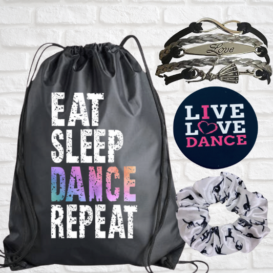 Dance Gift Bundle - Eat Sleep Dance Repeat Nylon Drawstring Bag