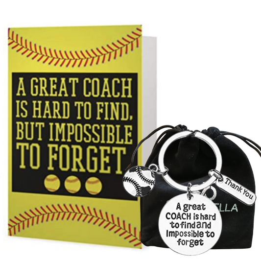 Softball Coach Keychain & Card- Great Coach is Hard to Find But Impossible to Forget