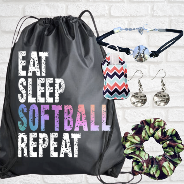 Softball Sportybag - Eat Sleep Softball Repeat Nylon Drawstring Bag gift