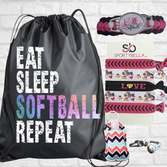 Softball Sportybag - Eat Sleep Softball Repeat Nylon Drawstring Bag