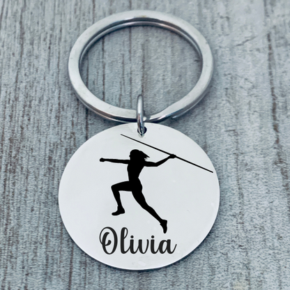 Personalized Track And Field Javelin Throw Keychain - Round