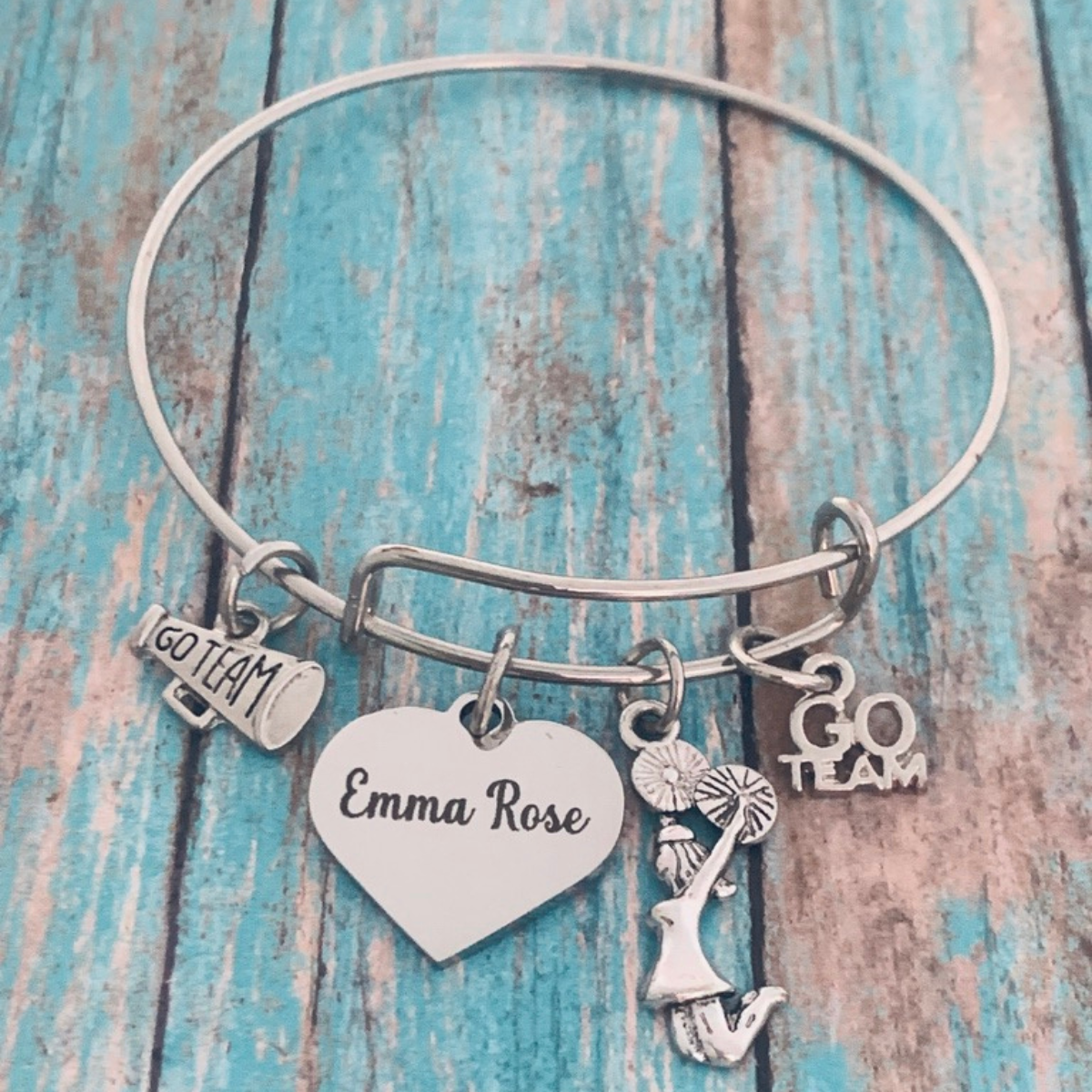Personalized Cheer Bracelet with Engraved Name Charm