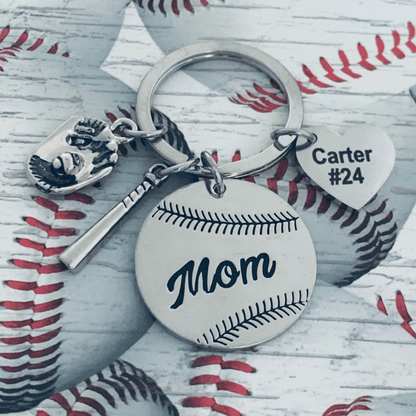 Baseball Mom Keychain with Engraved Charms