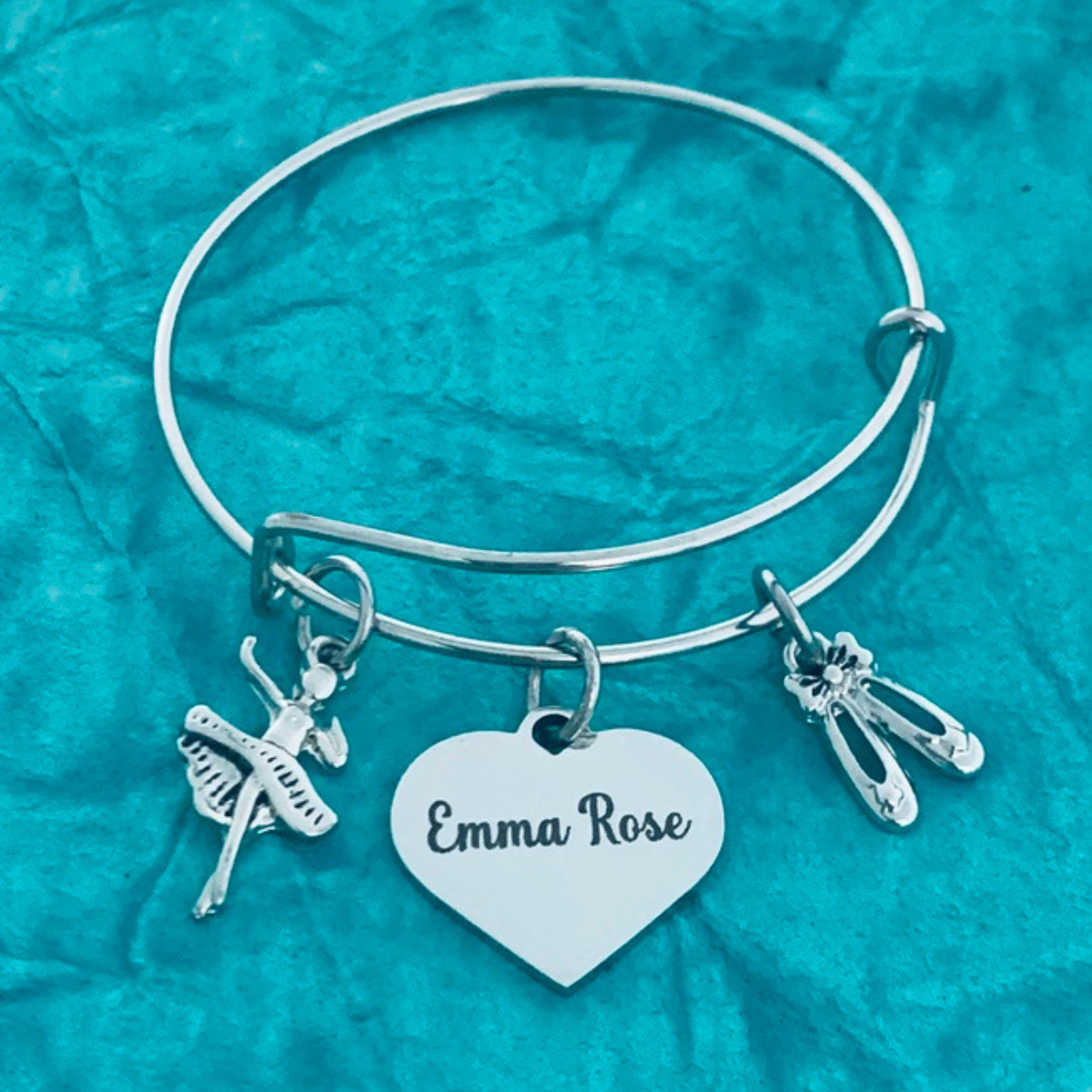 Personalized Dance Charm Bangle Bracelet with Engraved Charm