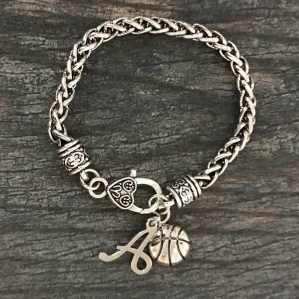 Personalized Basketball Bracelet with Letter Charm