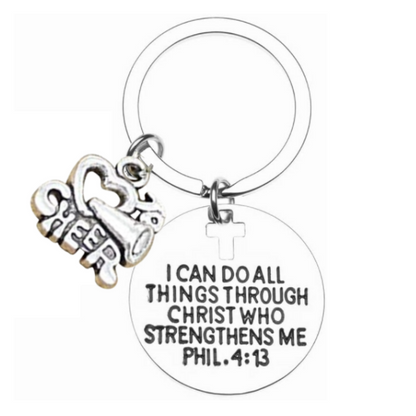 Cheer I Can Do All Things Through Christ Who Strengthens Me Phil. 4:13 Charm Keychain