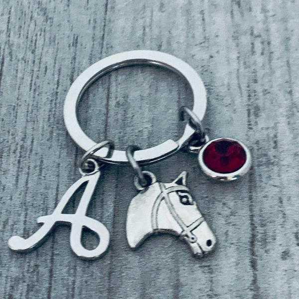 Personalized Horse Keychain with Birthstone & Letter Charm