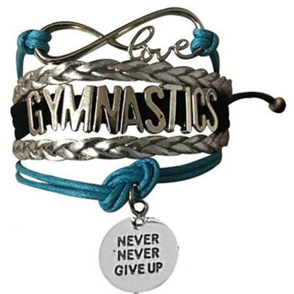 Gymnastics Never Give Up Infinity Bracelet- 13 Colors - Sportybella