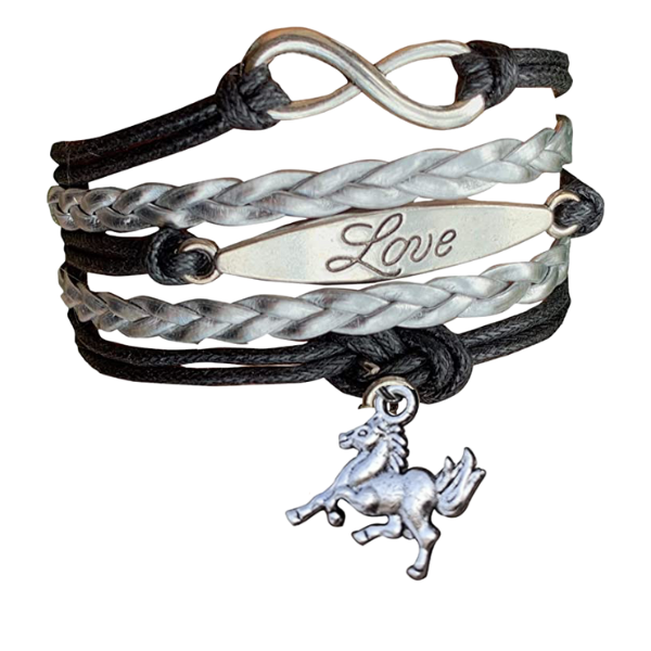girls Horse Black Infinity Charm Bracelet