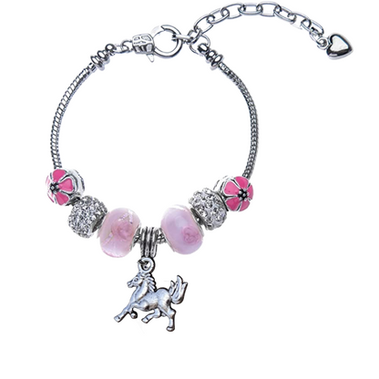 Pink Horse Beaded Charm Bracelet