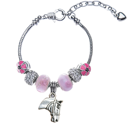 Pink Horse Beaded Charm Bracelet