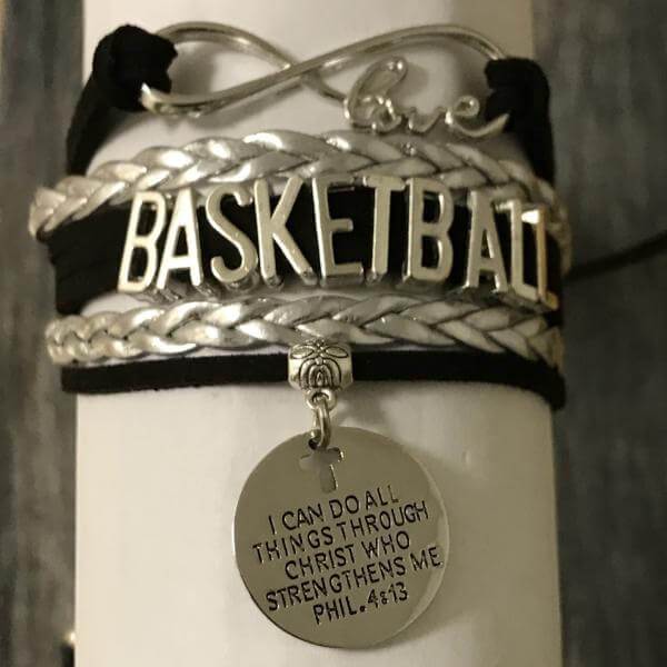 Basketball Christian Charm Bracelet, I Can Do All Things Through Christ Who Strengthens Me - Sportybella