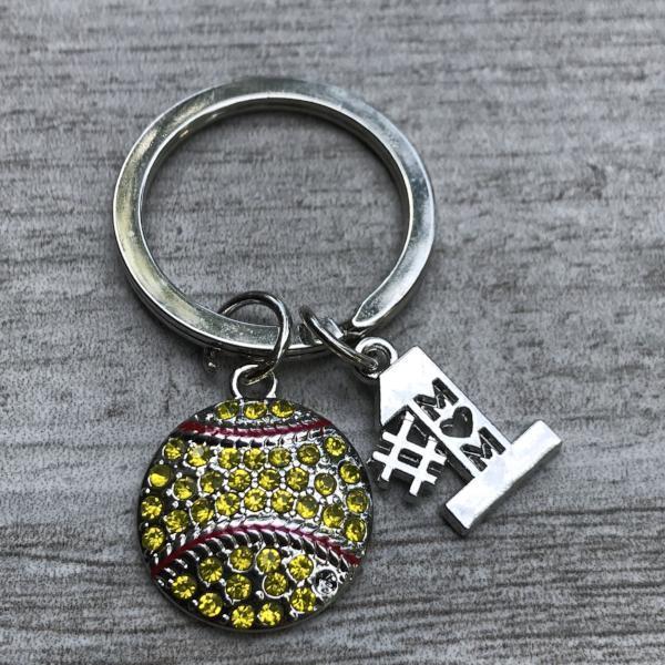 Softball Mom Rhinestone Keychain