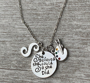 Personalized Artist Paint Palette & Paint Brush Pendant Necklace