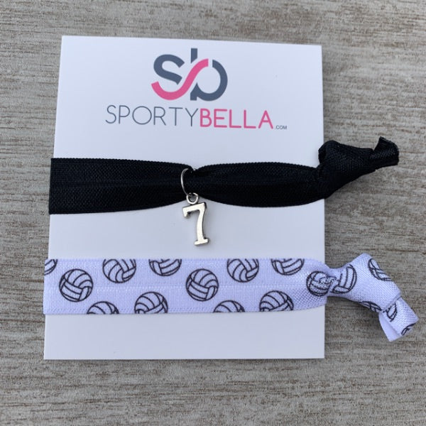 Custom Volleyball Hair Ties - 2pcs with Number Charm - Sportybella
