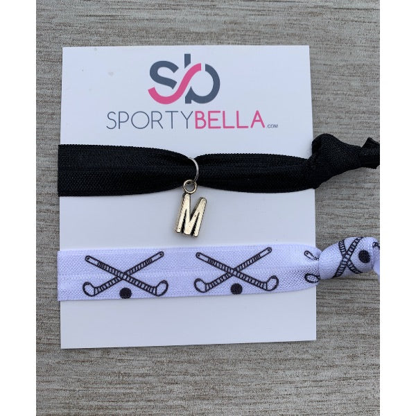 Personalized Field Hockey Hair Ties with Letter Charm