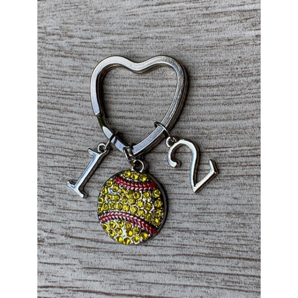 Personalized Softball Heart Keychain - Number Charms