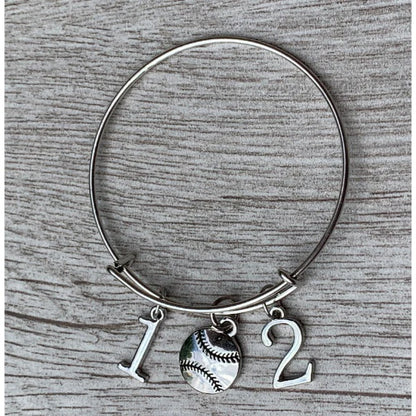 Personalized Softball Bangle Bracelet with Number Charms