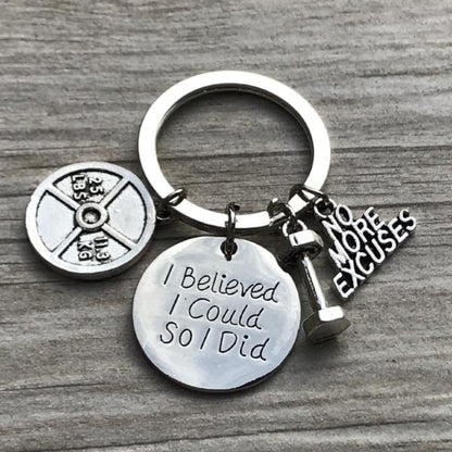 No Excuse Exercise Keychain, Weighted Barbell Dumbbell Charm, Workout Gifts