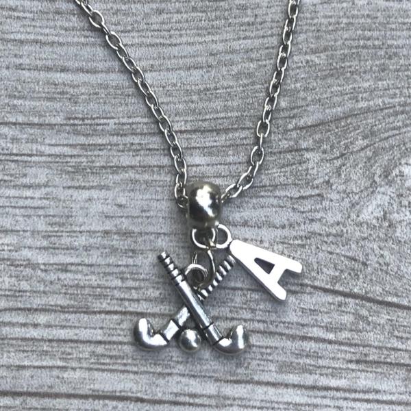 Personalized Field Hockey Stick Necklace with Letter Charm