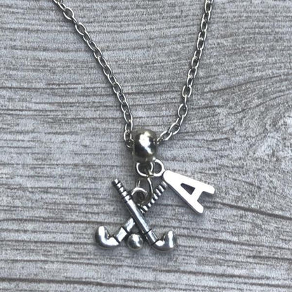 Personalized Field Hockey Stick Necklace with Letter Charm