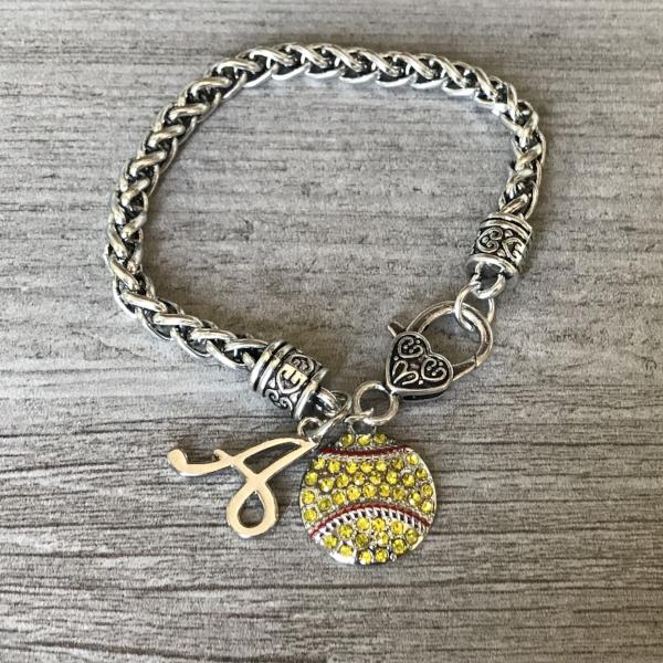 Personalized Softball Bracelet with Initial Charm