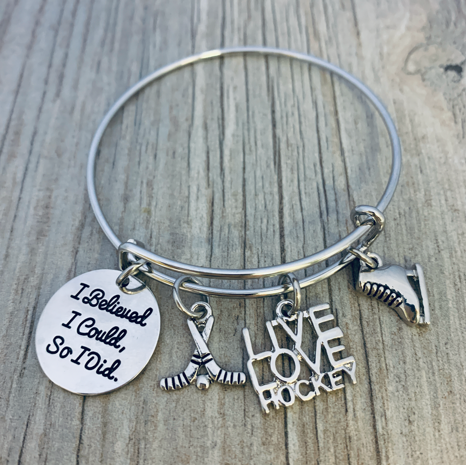 Ice Hockey Bracelet with an Inspirational Charm
