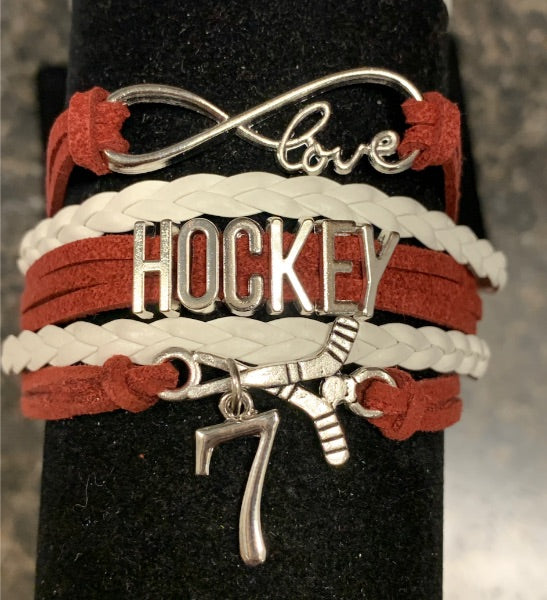 Personalized Hockey Jersey Number Bracelet -Pick Colors - Sportybella