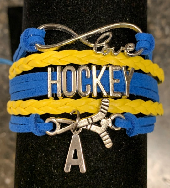 Hockey Initial Charm Bracelet - Pick Color