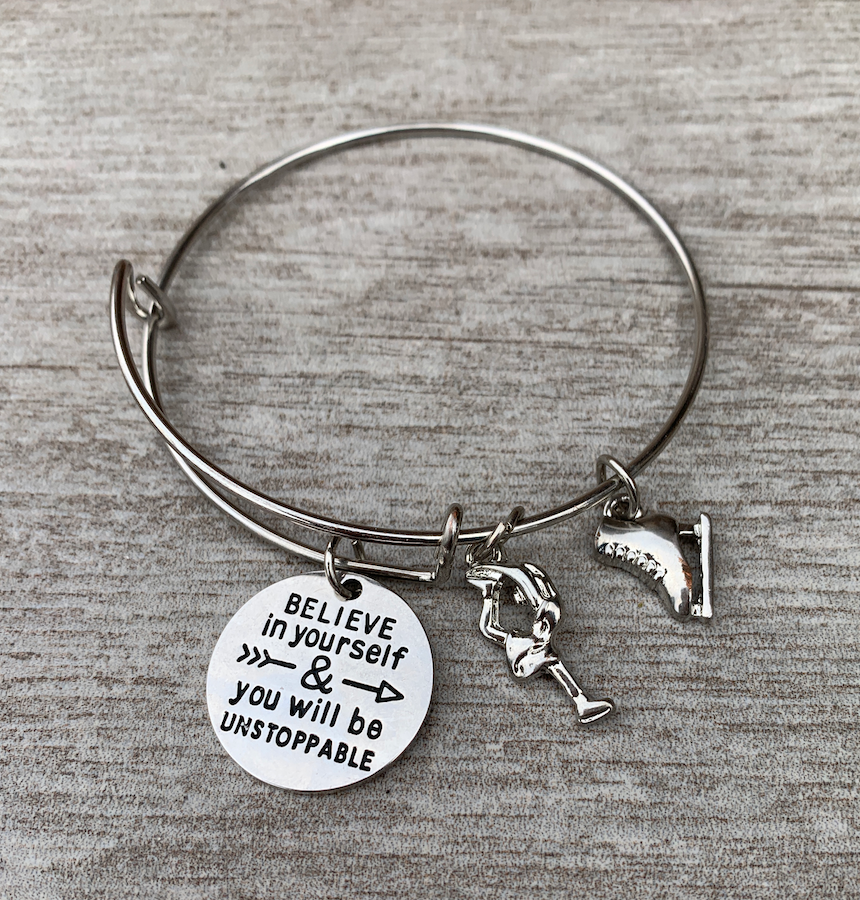 Figure Skating Bracelet with Inspirational Charm