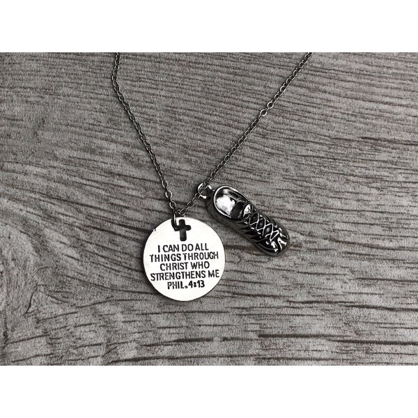Runner Charm Necklace, I Can Do All Things Through Christ Who Strengthens Me Phil. 4:13