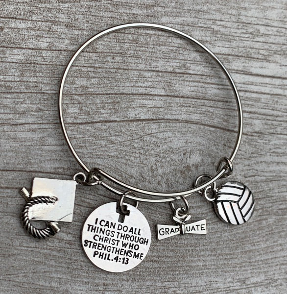Volleyball Graduation Bracelet - I Can Do All Things Through Christ Who Strengthens Me